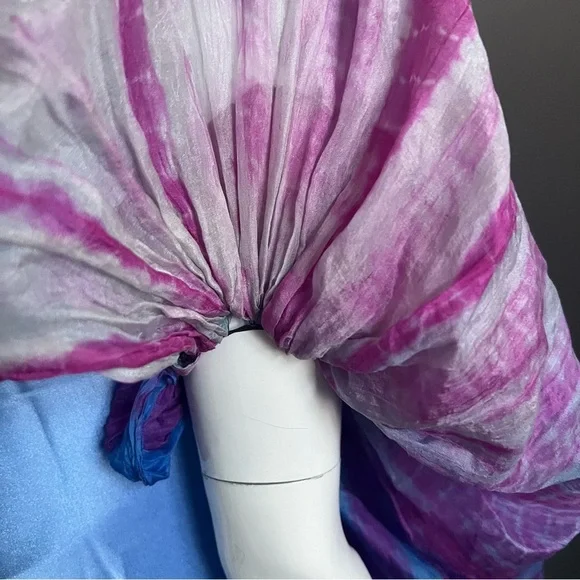 Vintage 100% Silk Shawl – Hand-Dyed Look, Pink & Lavender Stripes - Picture 3 of 6